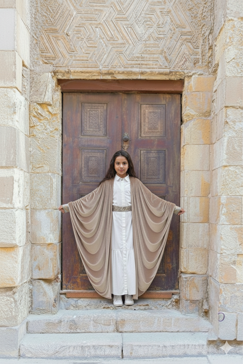 Girls Ramadan Kaftan in champagne color