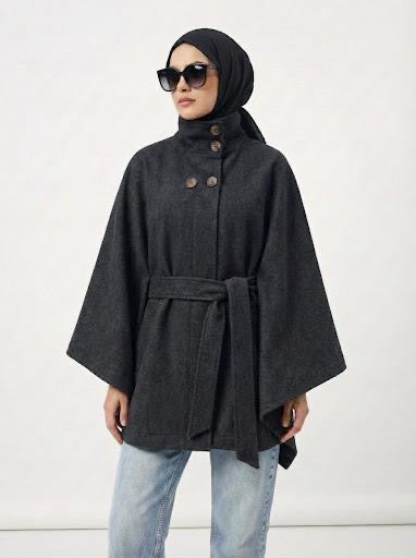 Belted Cape Jacket - 100 % wool