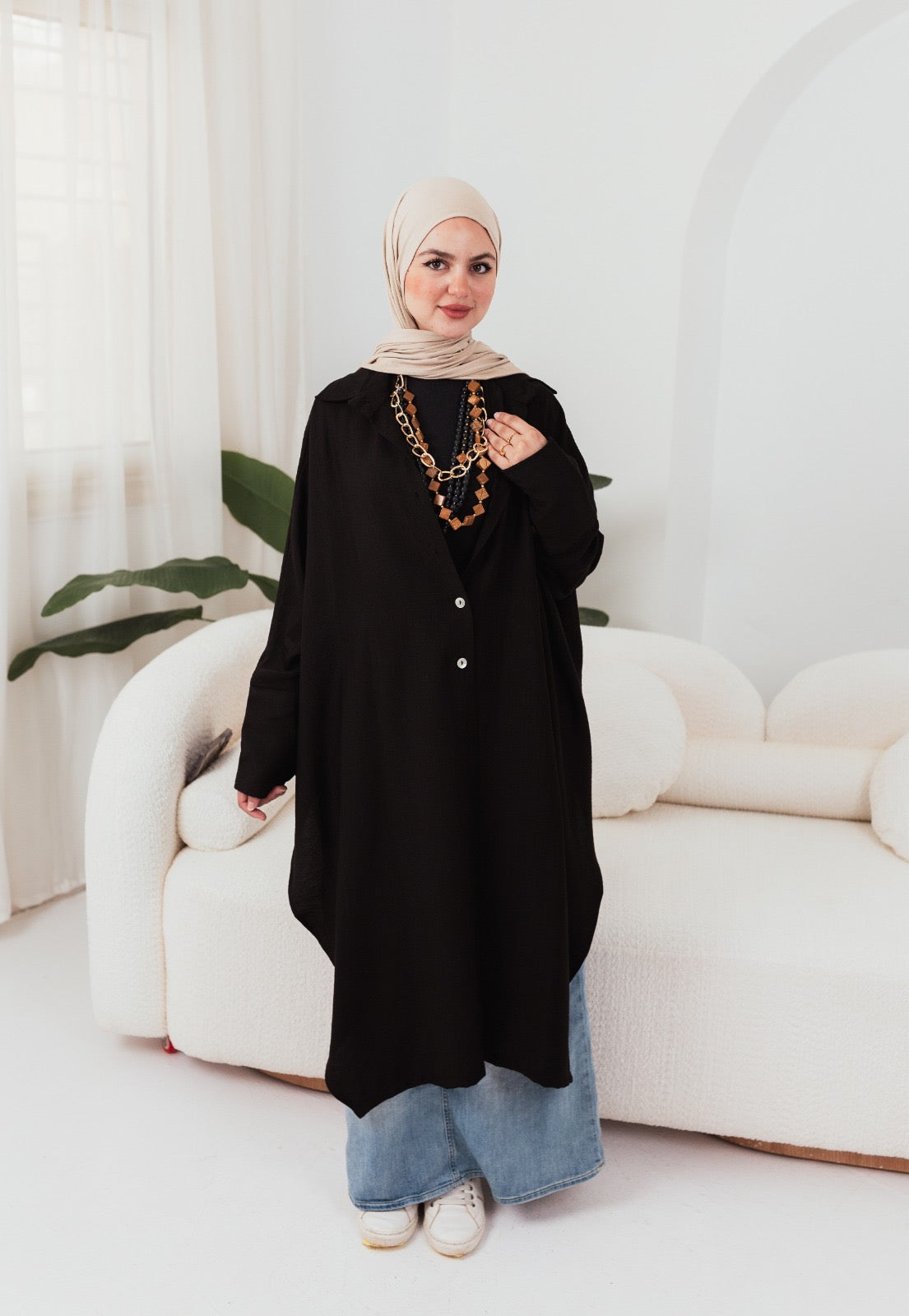 Long Linen Shirt - Black Color