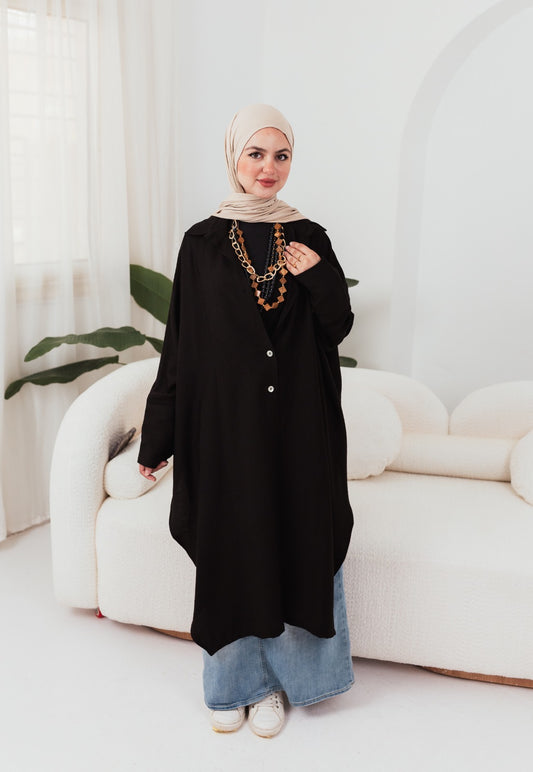 Long Linen Shirt - Black Color