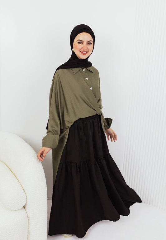 Long Linen Shirt - Olive Color