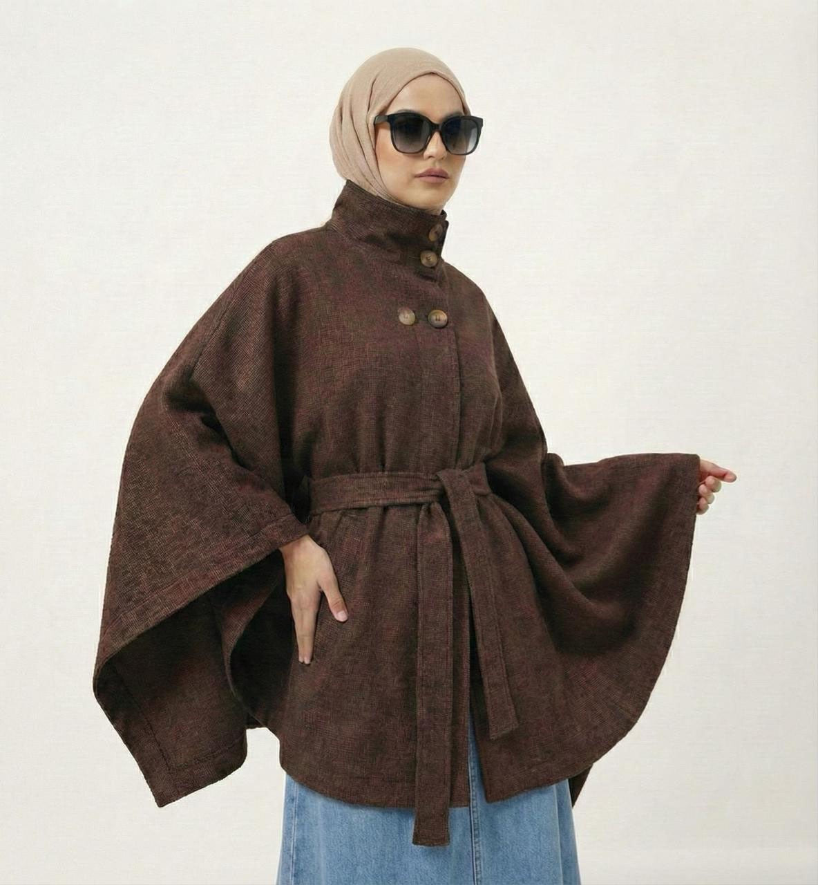 Belted Cape Jacket - 100 % wool