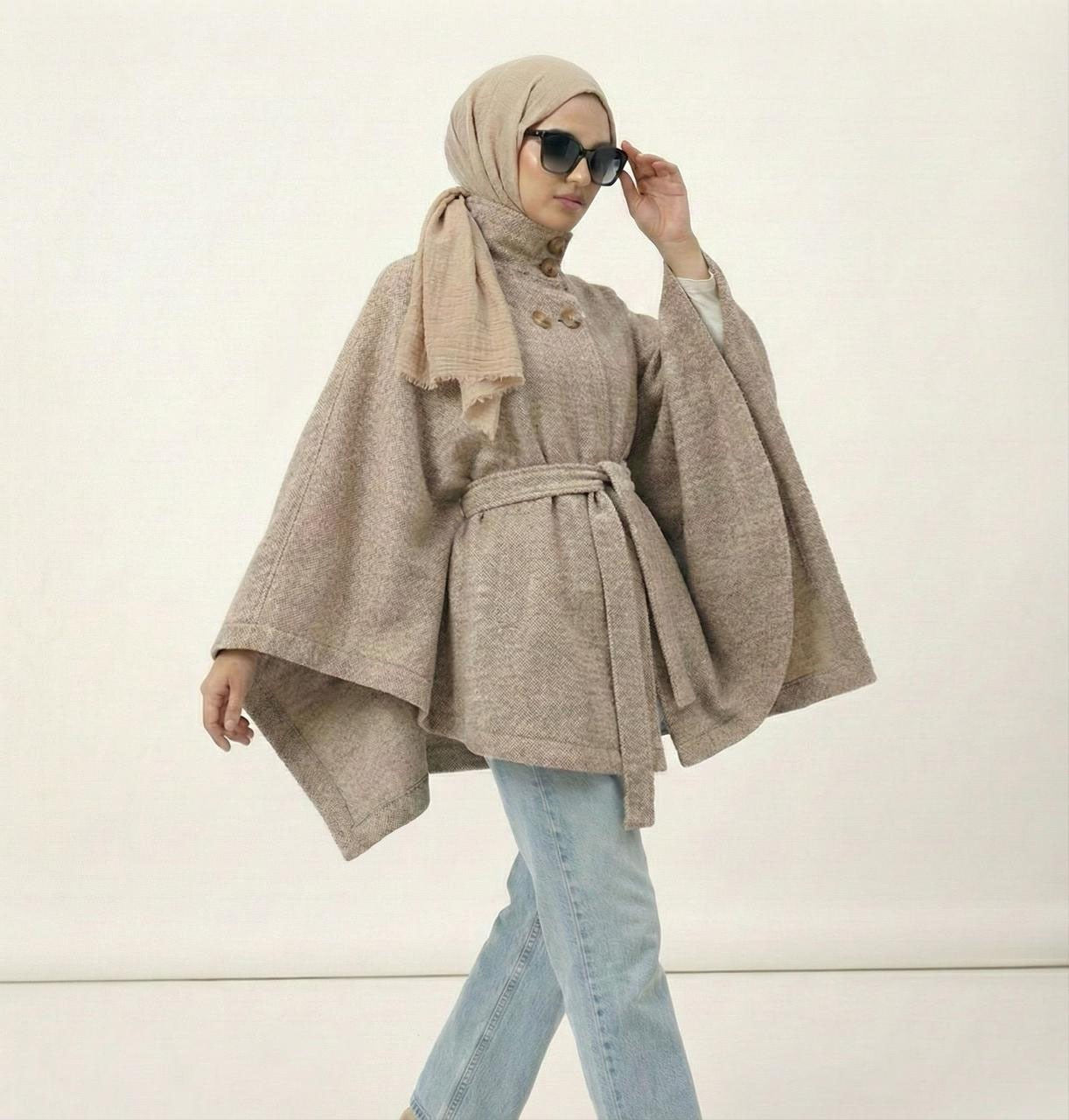 Belted Cape Jacket - 100 % wool