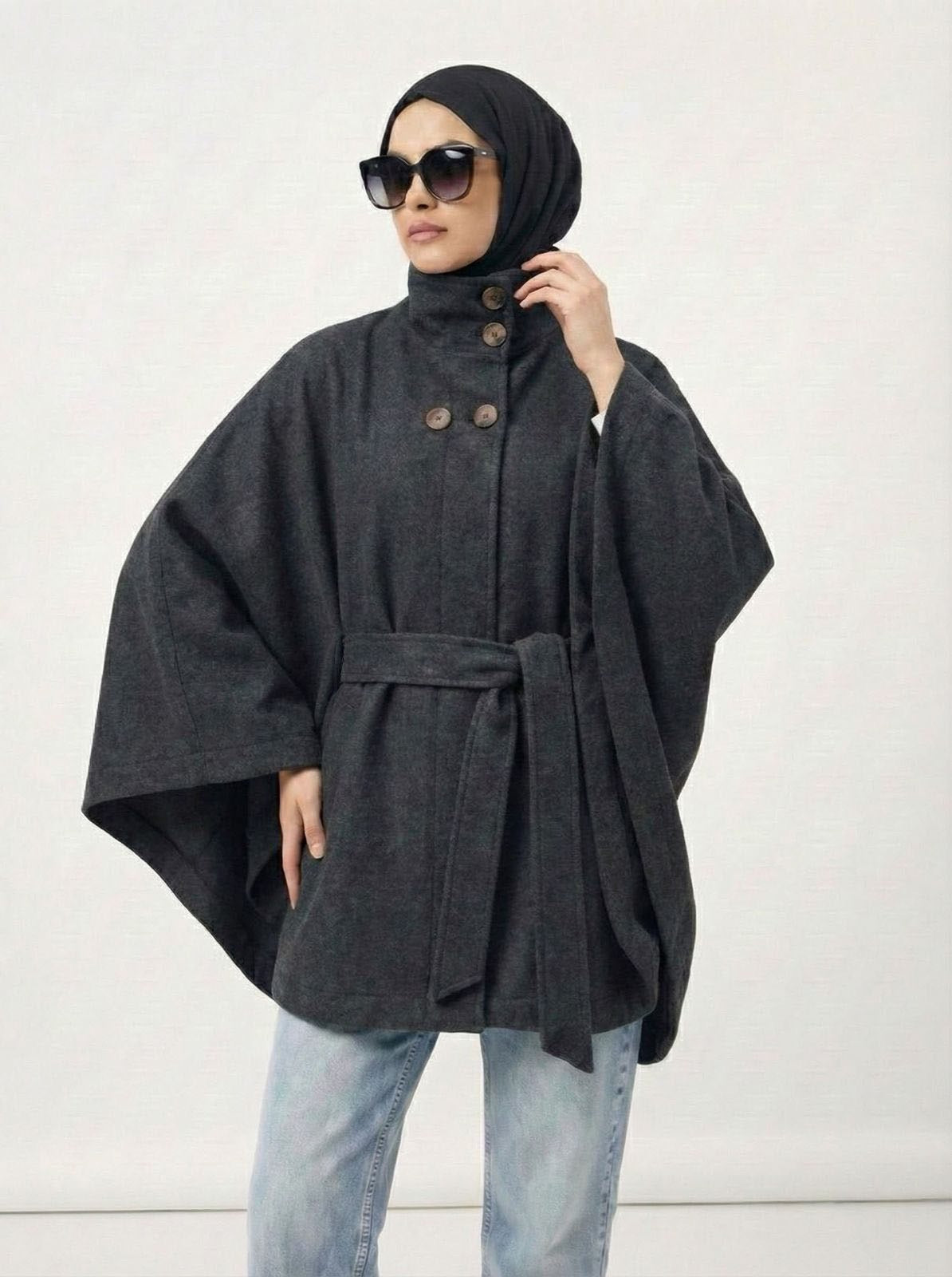 Belted Cape Jacket - 100 % wool