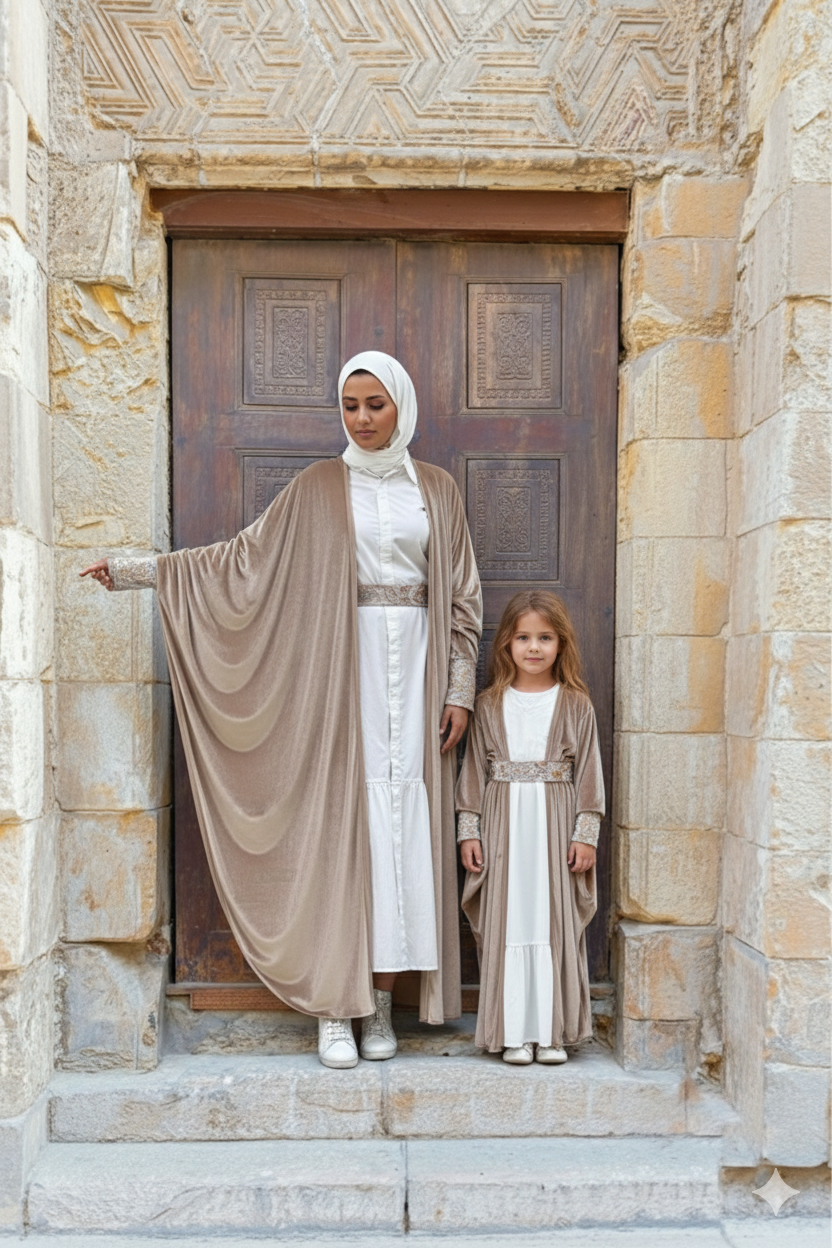 Bundle for mum and daughter Ramadan Kaftan in champagne color